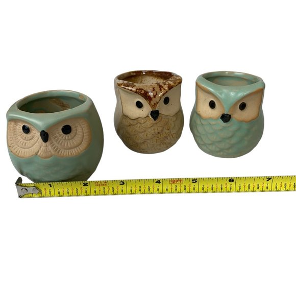 Pottery Owl Planter Mini Succulent Pots with Water Drain Hole- Set of 3 owls - Picture 9 of 12